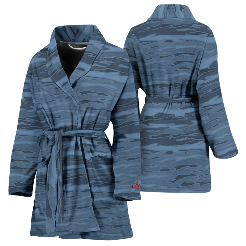 Steel Blue Camouflage Lava Bath Robe - Women