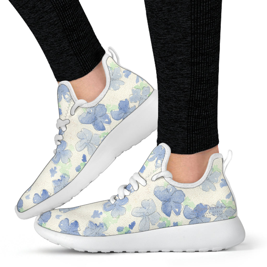Blu&White Watercolor Floral Mesh Knit Sneakers