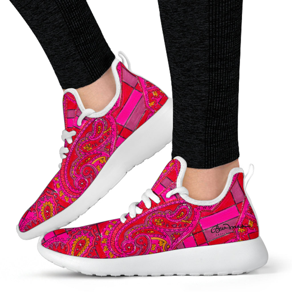 Bright Red Pink Mesh Knit Sneakers