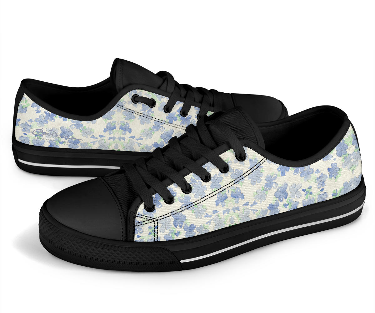 Blu&White Watercolor Floral Low Top Sneakers