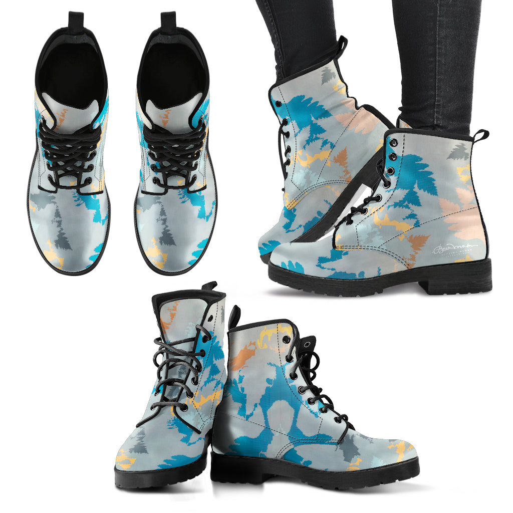 Abstract Forest Leather Boots (Vegan)