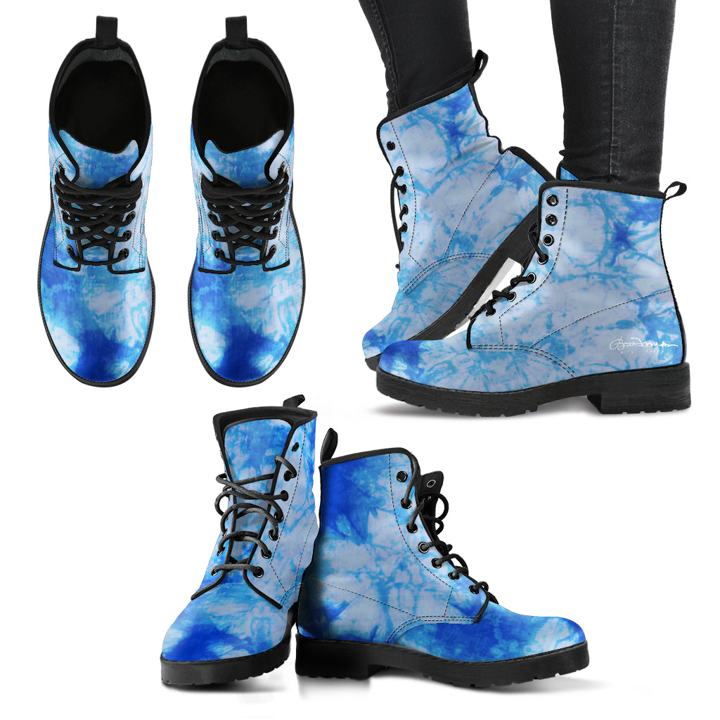Blue Tie Dye Leather Boots (Vegan)