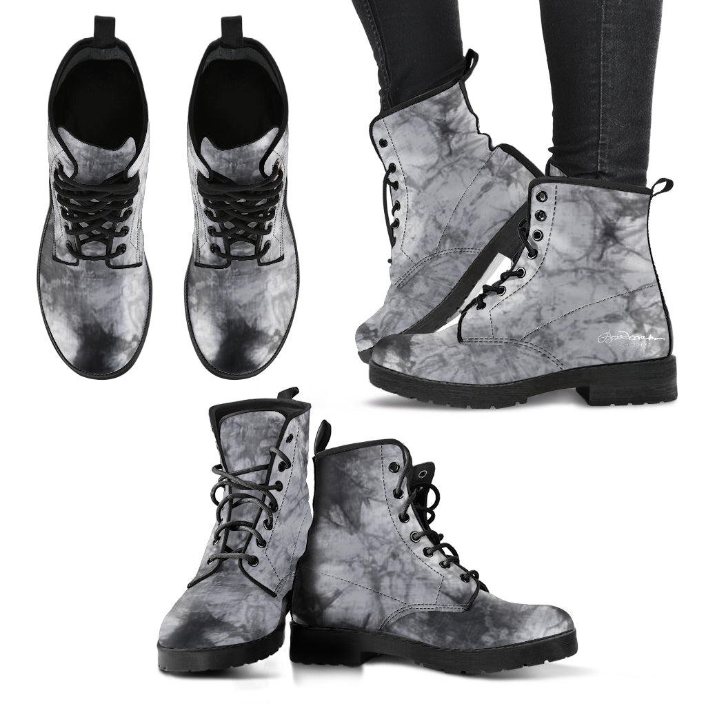 Grey Tie Dye Leather Boots (Vegan)