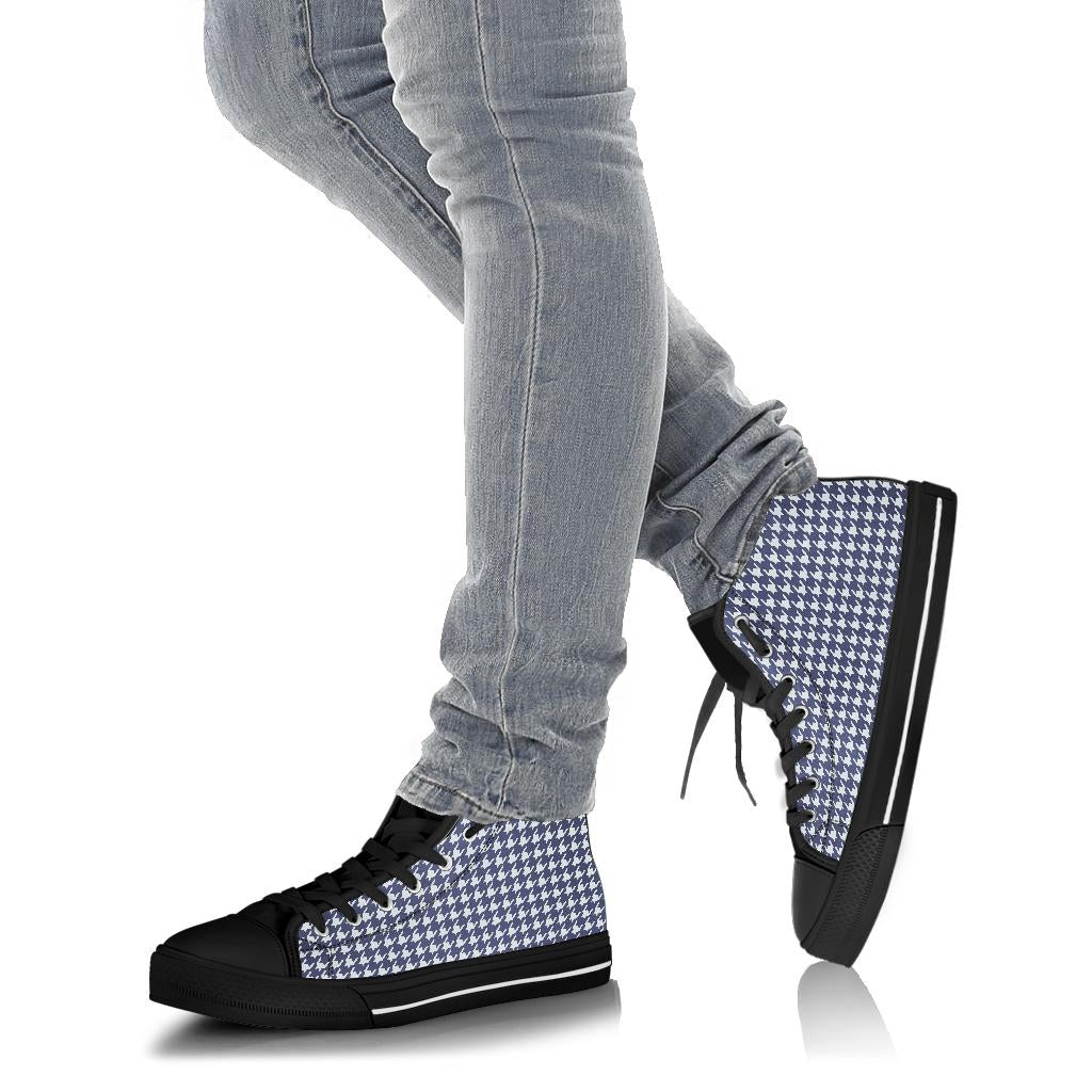 Navy Blue Houndstooth High Top Sneakers