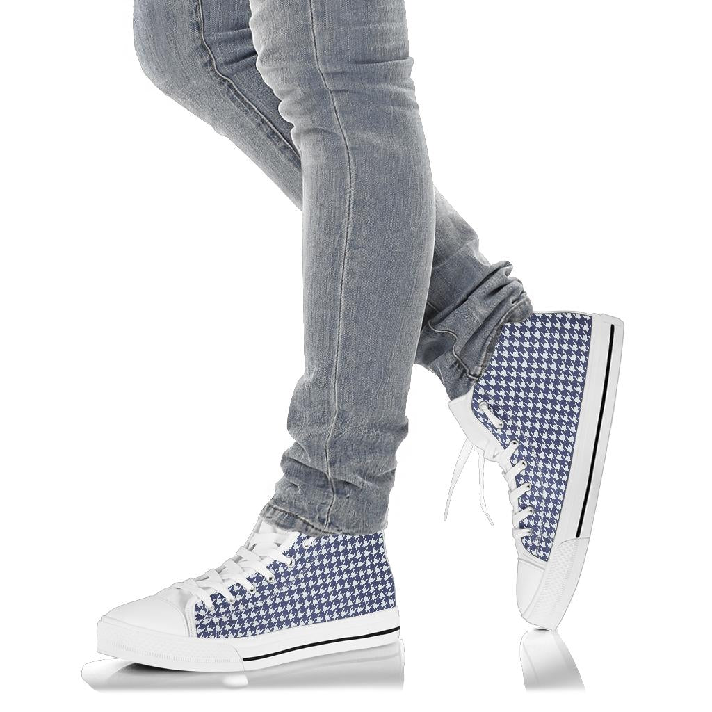 Navy Blue Houndstooth High Top Sneakers