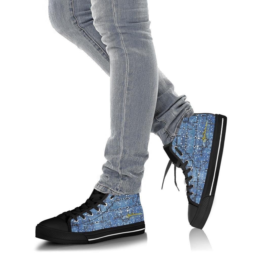 Blu&White Dotted Plaid High Top Sneakers