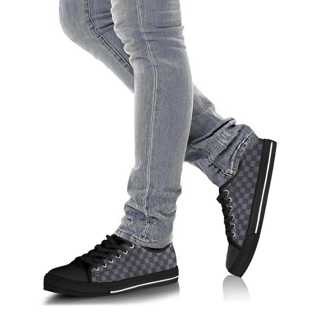 Slate Blue Checkerboard Tight Plaid Low Top Sneakers