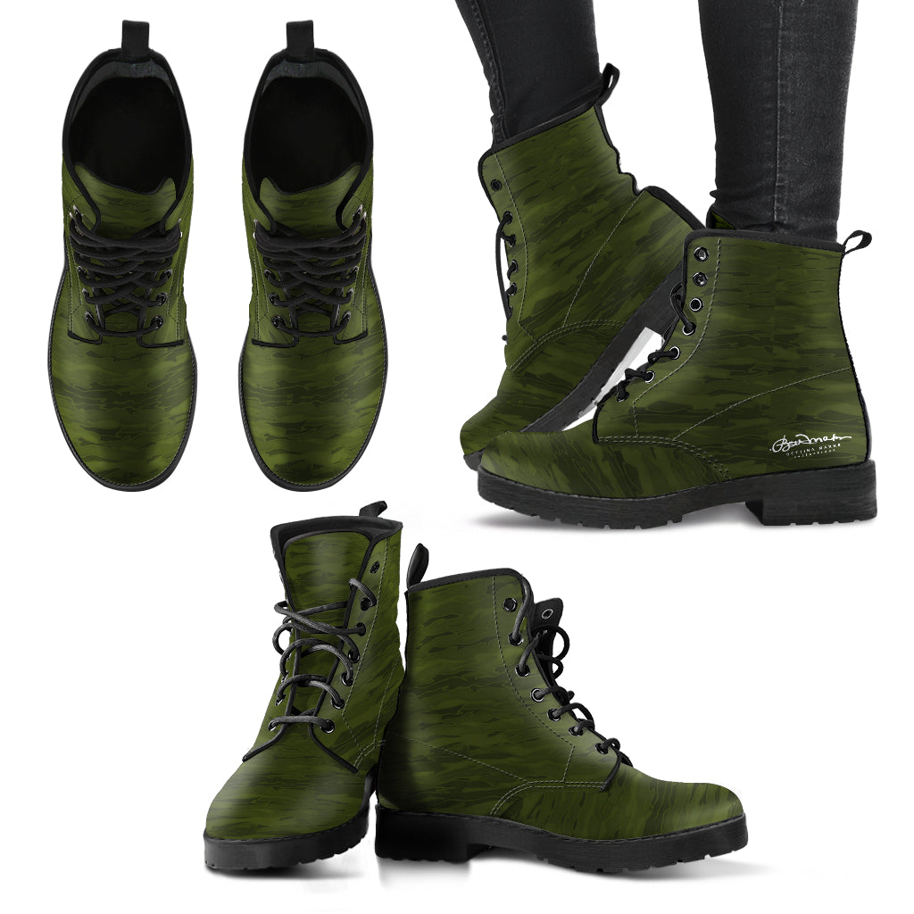 Army Camouflage Lava Leather Boots(Vegan)