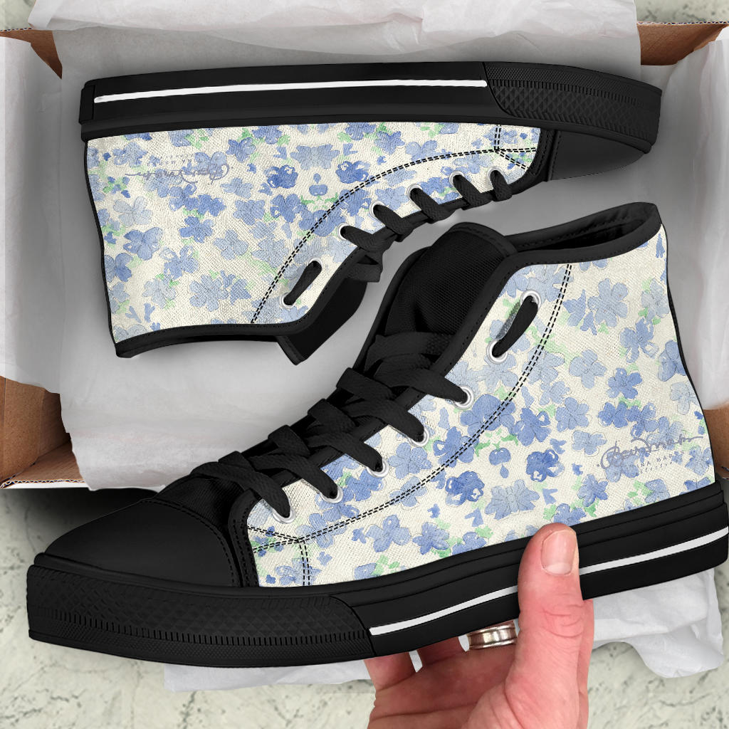 Blu&White Watercolor Floral High Top Sneakers