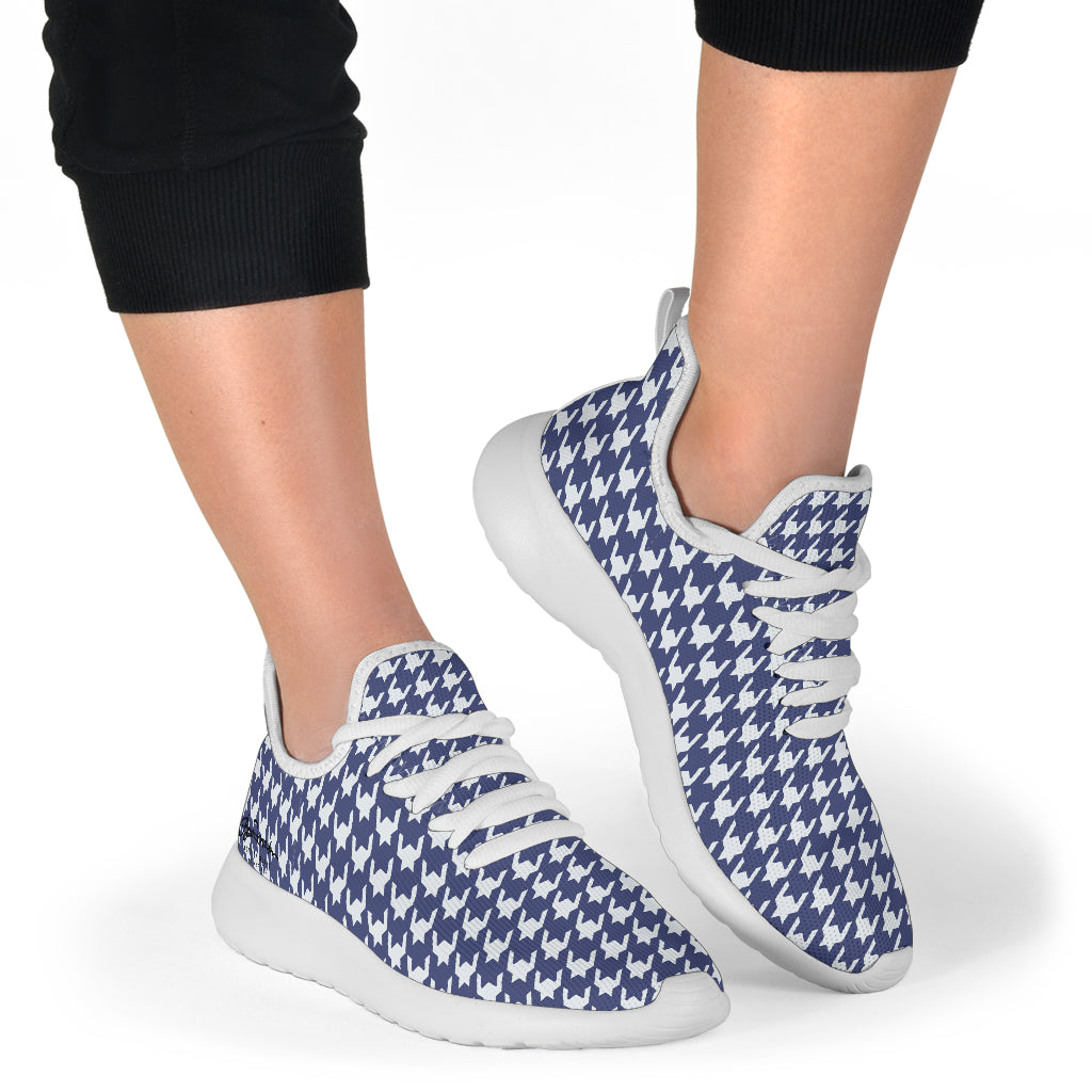 Navy Blue Houndstooth Mesh Knit Sneakers