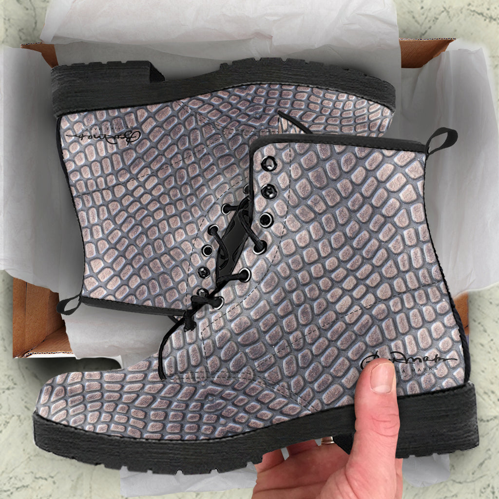 Croc Print Leather Boots (Vegan)