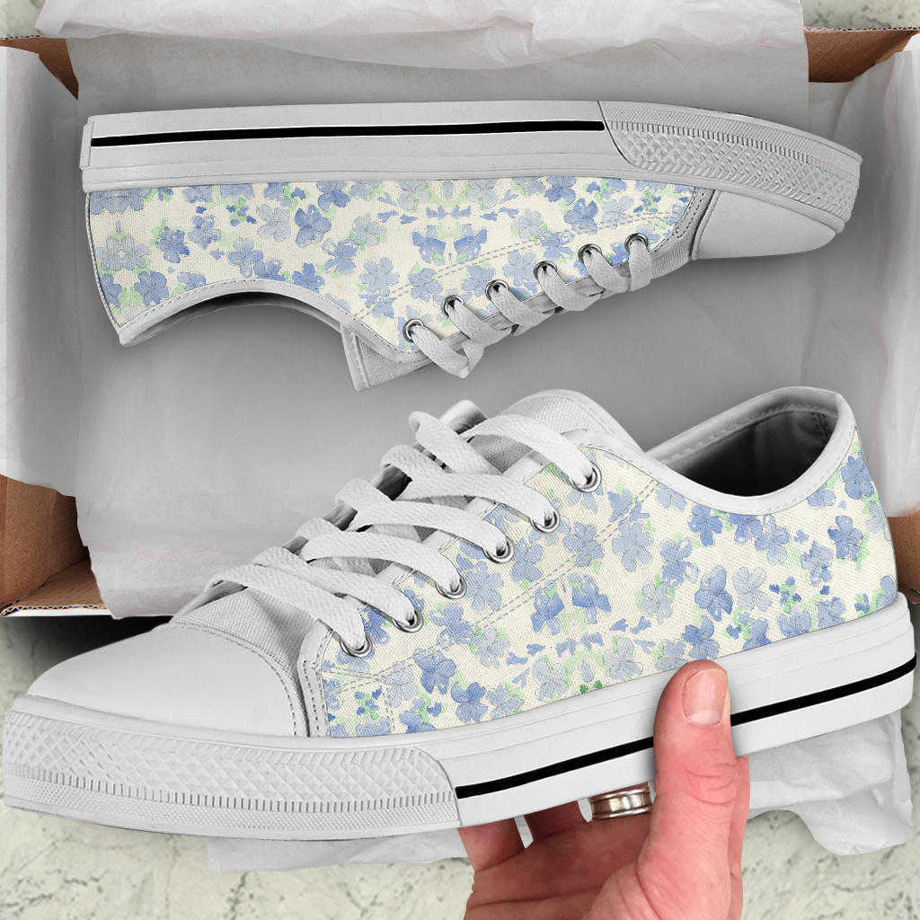 Blu&White Watercolor Floral Low Top Sneakers