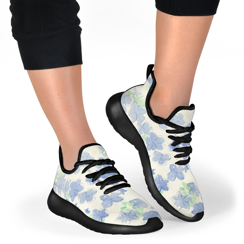 Blu&White Watercolor Floral Mesh Knit Sneakers