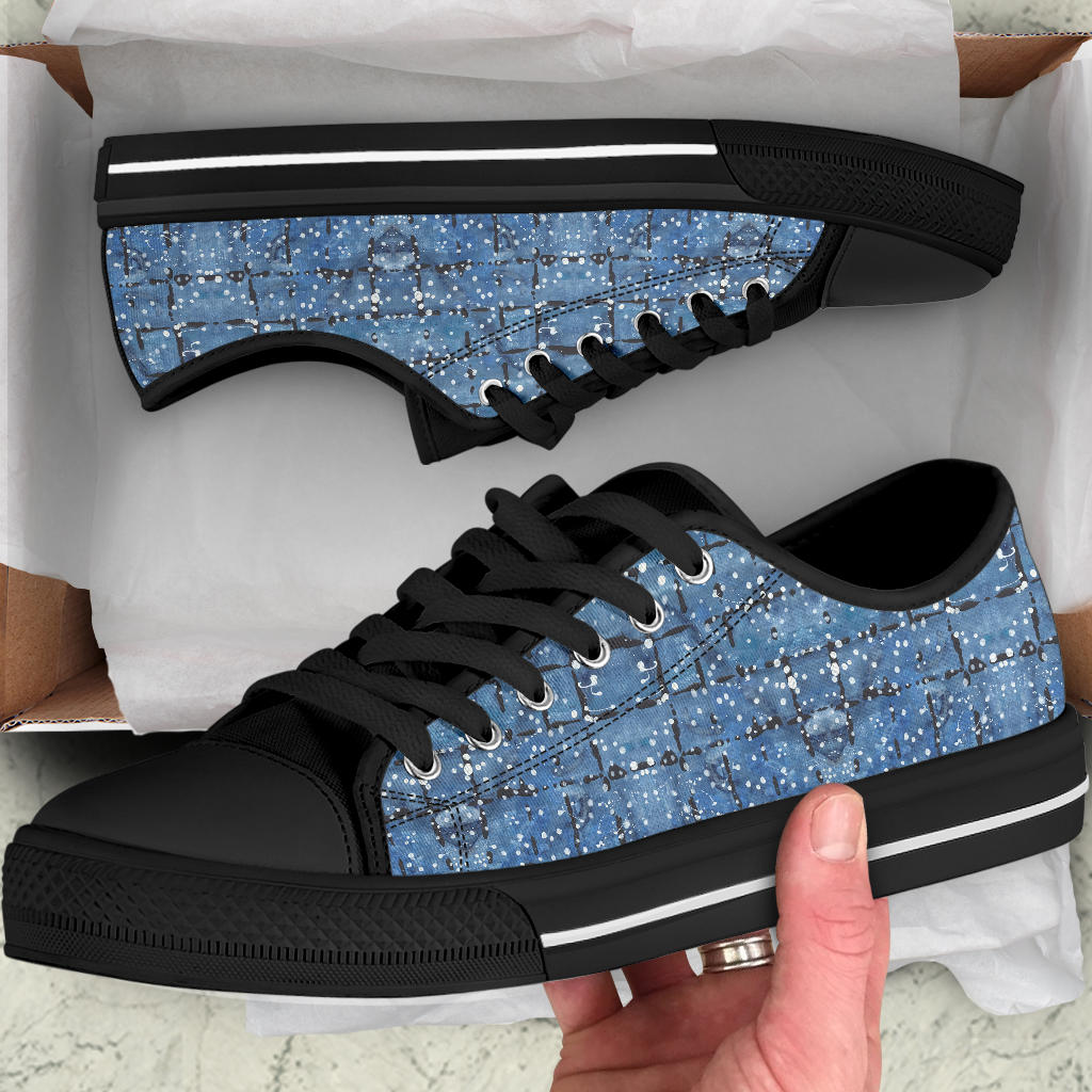 Blu&White Dotted Plaid Low Top Sneakers