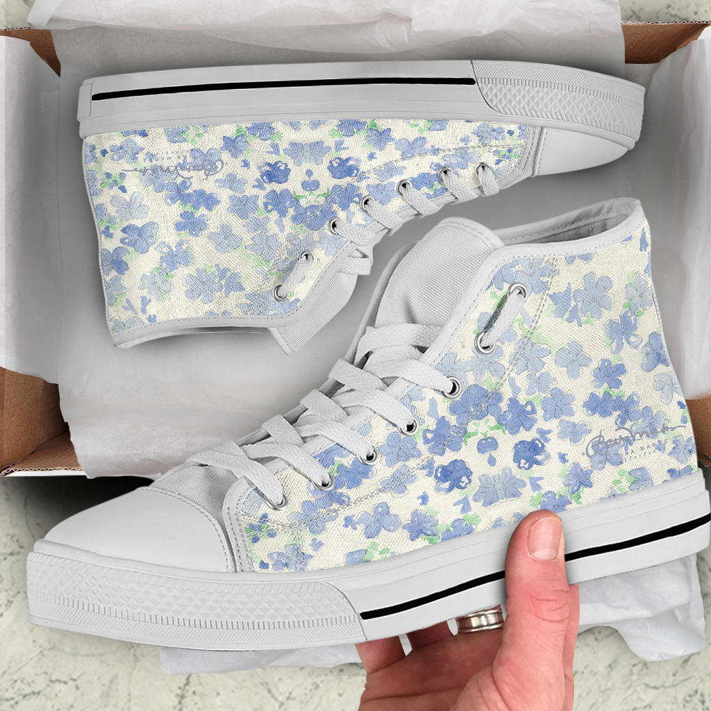 Blu&White Watercolor Floral High Top Sneakers