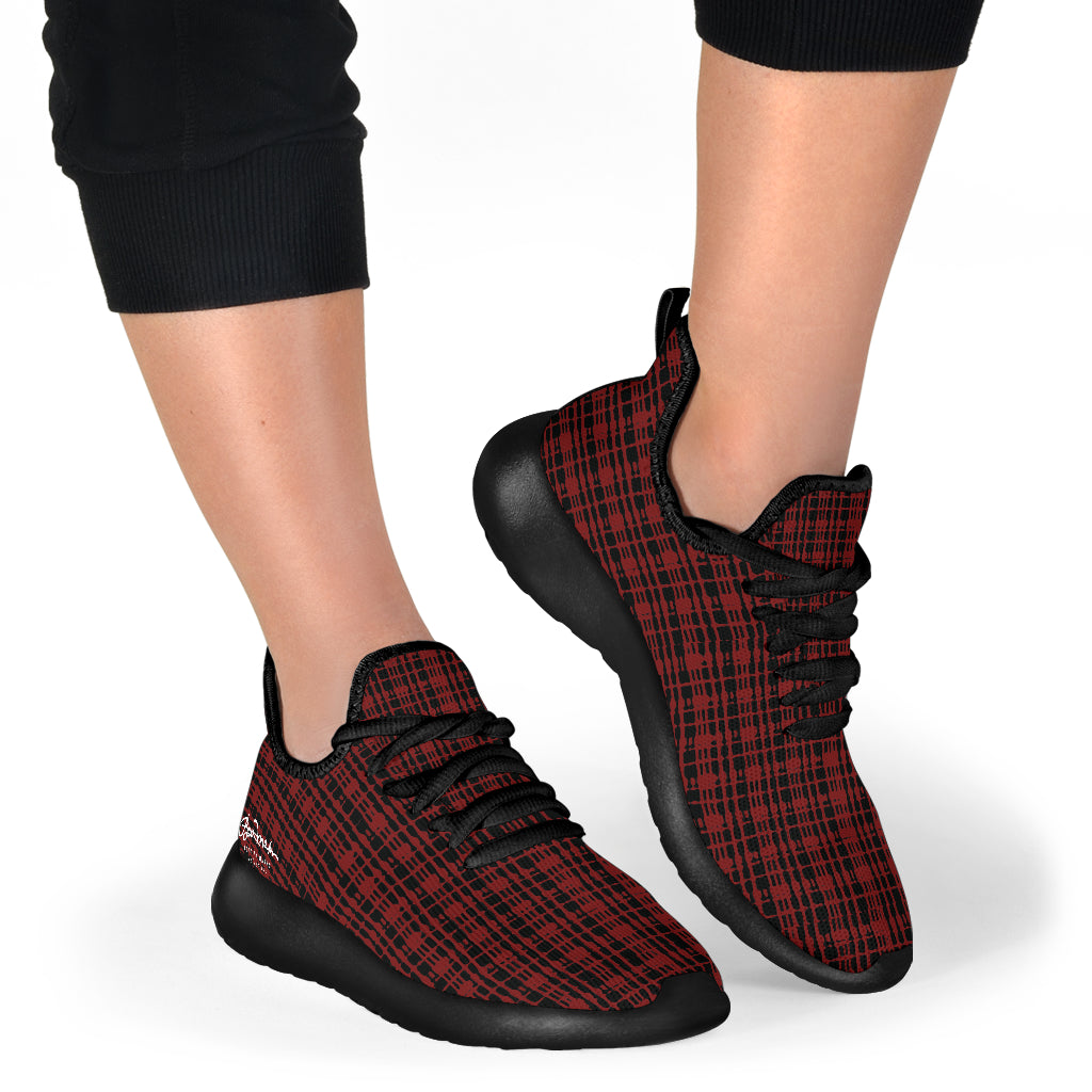 Black Red Tight Plaid Mesh Knit Sneakers