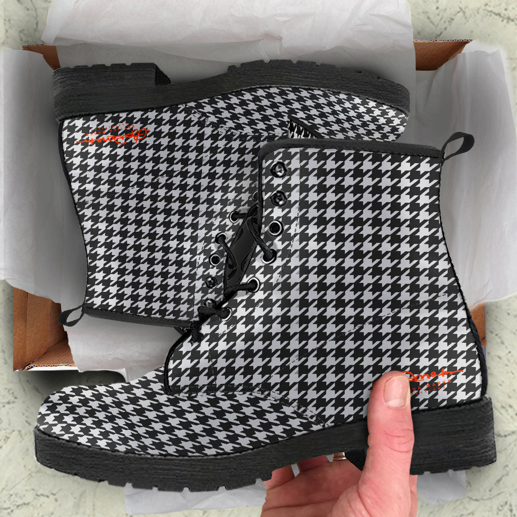 B&W Houndstooth Leather Boots (Vegan)