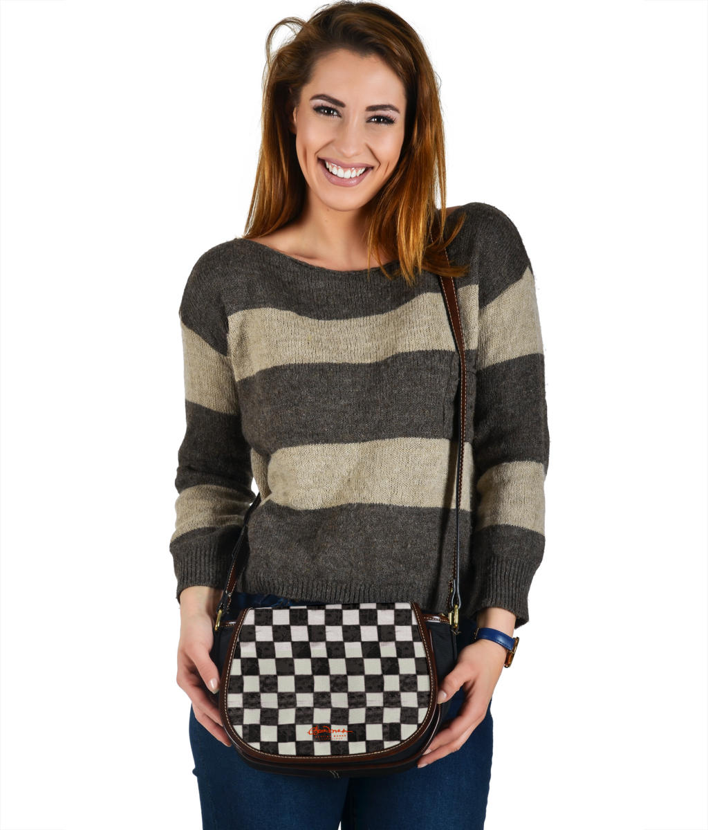 B&W Checkerboard Saddle Shoulder Bag