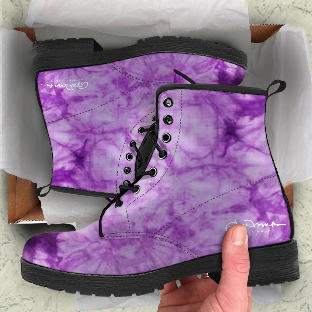 Purple Tie Dye Leather Boots (Vegan)