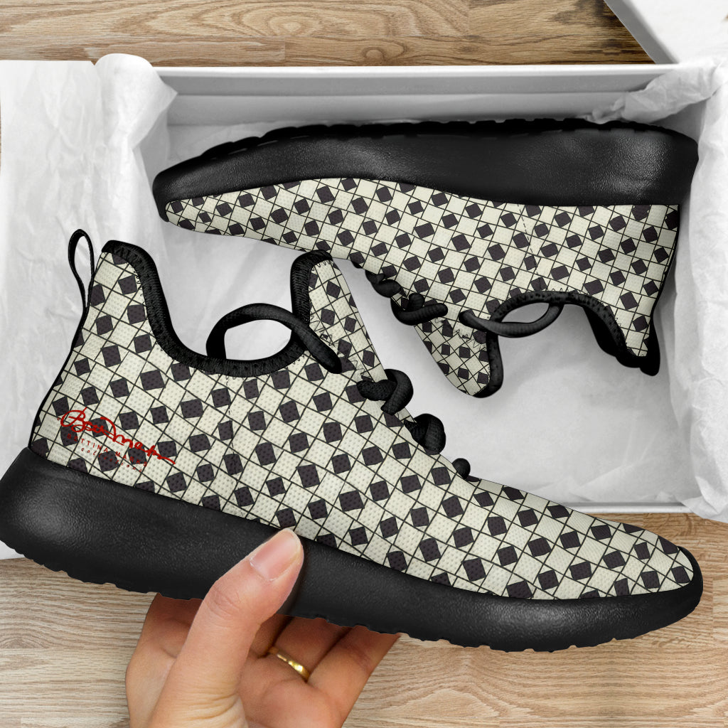 B&W Checkerboard Optical Mesh Knit Sneakers