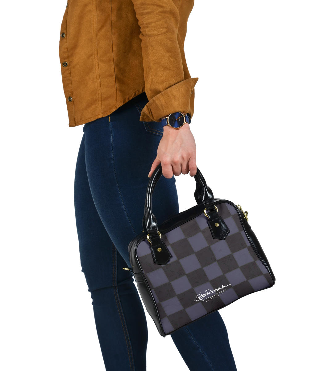Slate Checkerboard Hand Bag w Shoulder Strap
