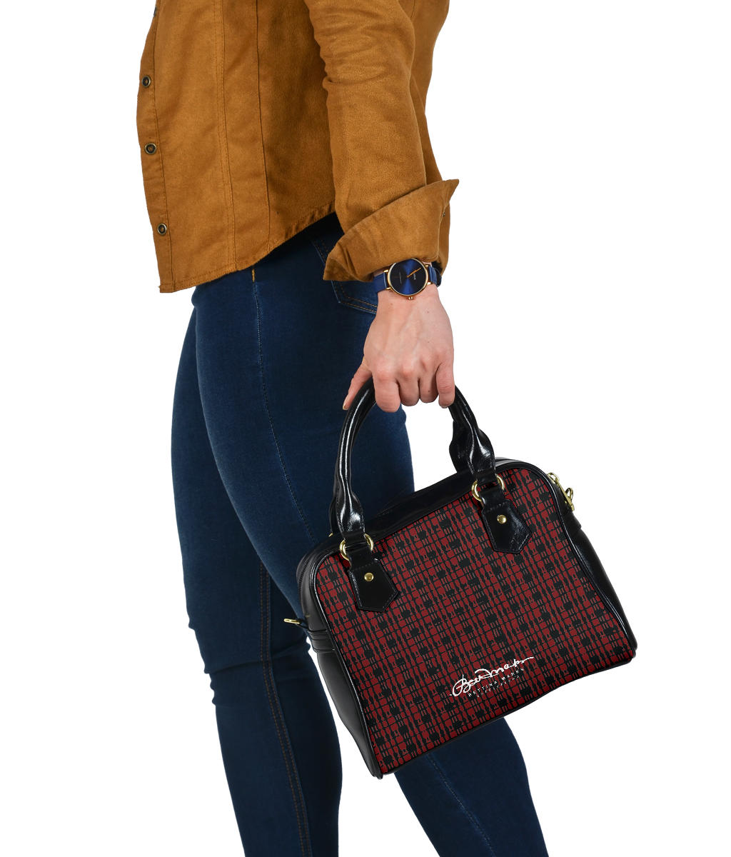 Black Red Tight Plaid Hand Bag w Shoulder Strap