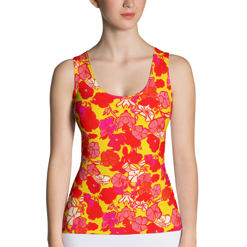Sixties Floral Fitted Tank Top Front