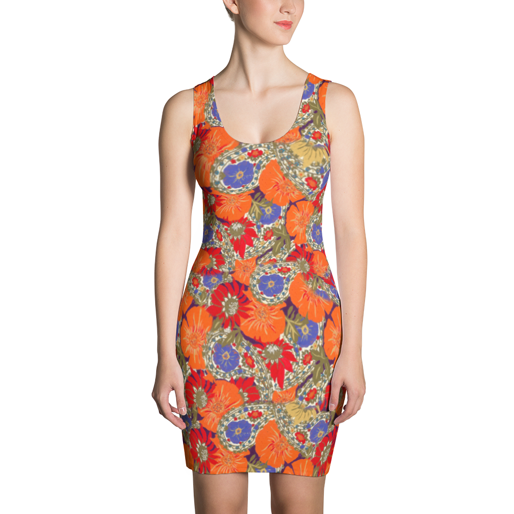 Orange Paisley Fitted Dress
