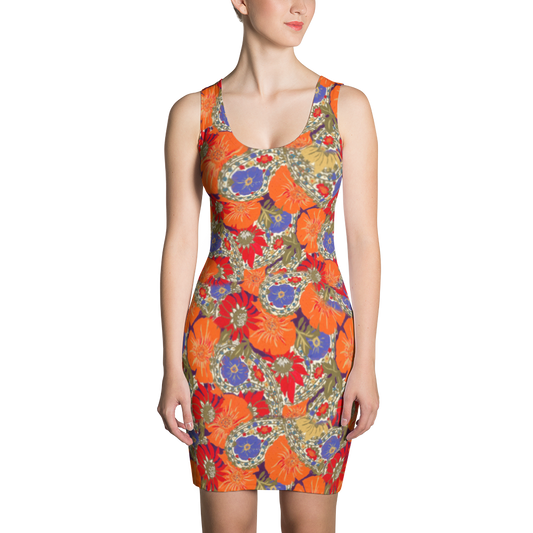 Orange Paisley Fitted Dress