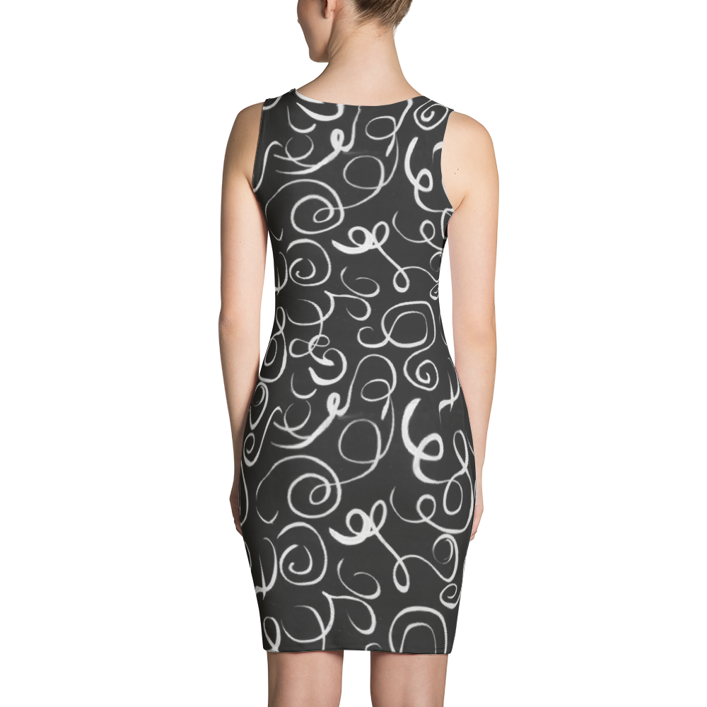 B&W Squiggles Fitted Dress
