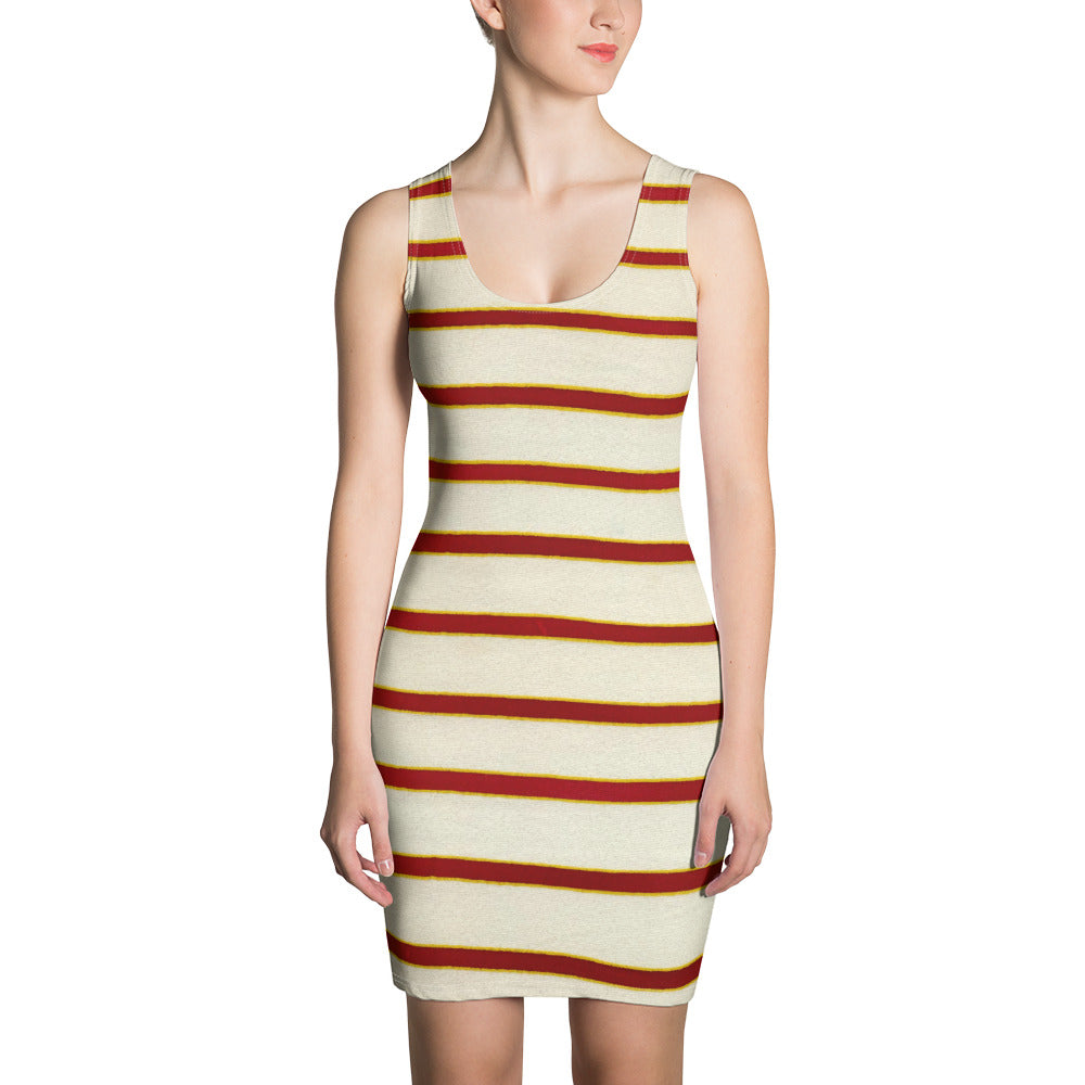 Red White Stripe Fitted Dress