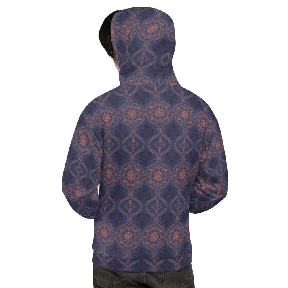 Recycled Unisex Hoodie - Blue Damask