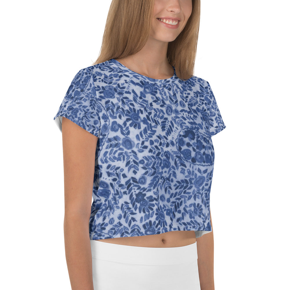 Blue Sixties Paisley Fitted Print Crop Tee