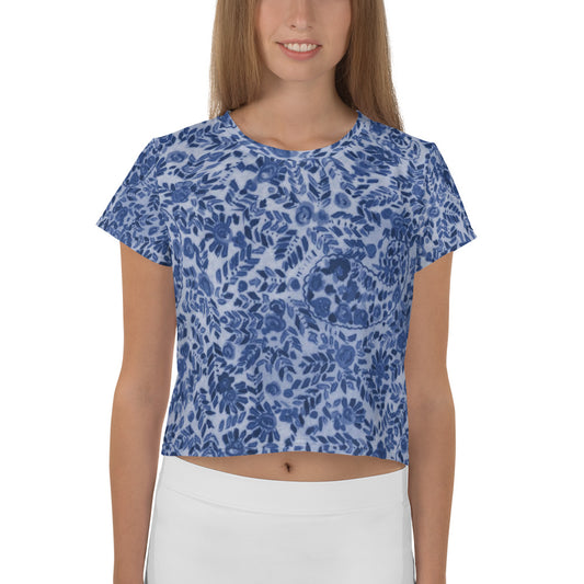 Blue Sixties Paisley Fitted Print Crop Tee