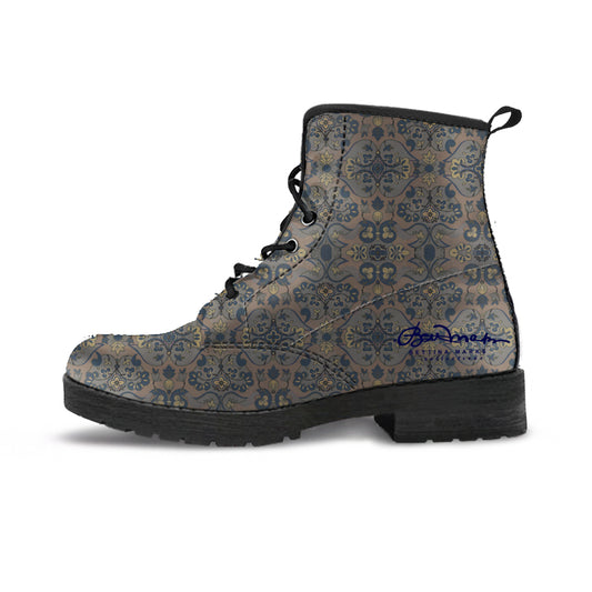 Not Quite Paisley Metal and Bright Sea Blue Leather Boots (Vegan)