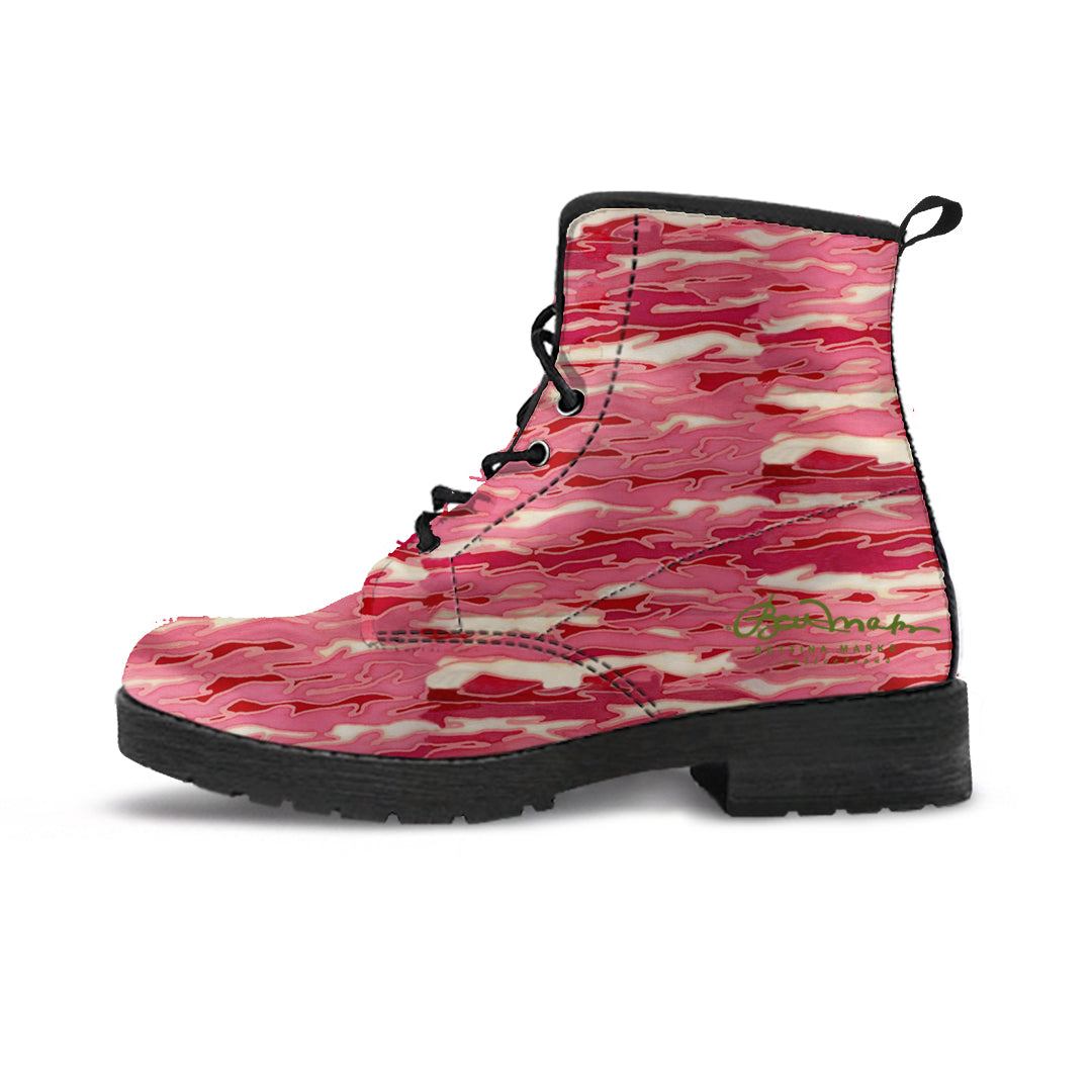 Pink Camouflage Lava Leather Boots (Vegan)