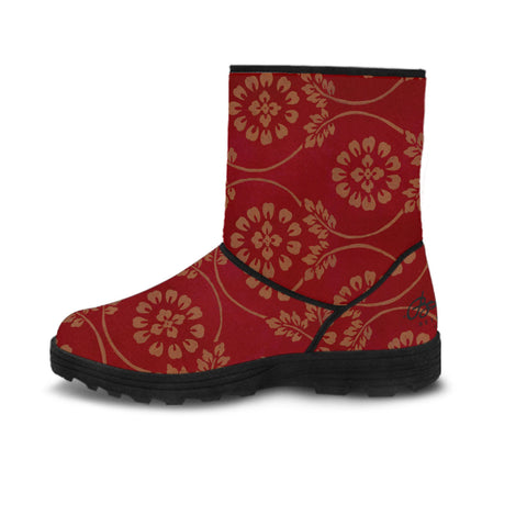 Faux Fur Red Pear and Almond Buff coloured Turkish Tapestry Boots